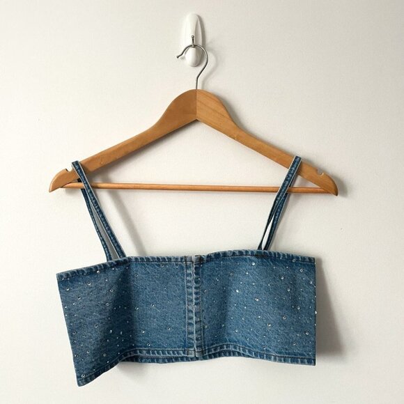 Zara Rhinestone  Jewel Denim Crop Top Blue Blogger Fav Size Small NWT - Picture 12 of 12